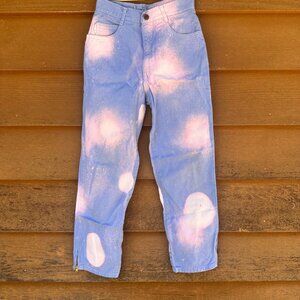 Vintage Bongo Custom High-Rise Straight Jeans With Ankle Zips Size 14 Blue & Pin